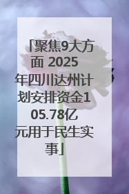 聚焦9大方面 2025年四川达州计划安排资金105.78亿元用于民生实事